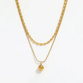 18K Gold Plated Double-layer Dainty Beads String Stackable Stainless Steel Pendant Necklace Tarnish Free & Waterproof