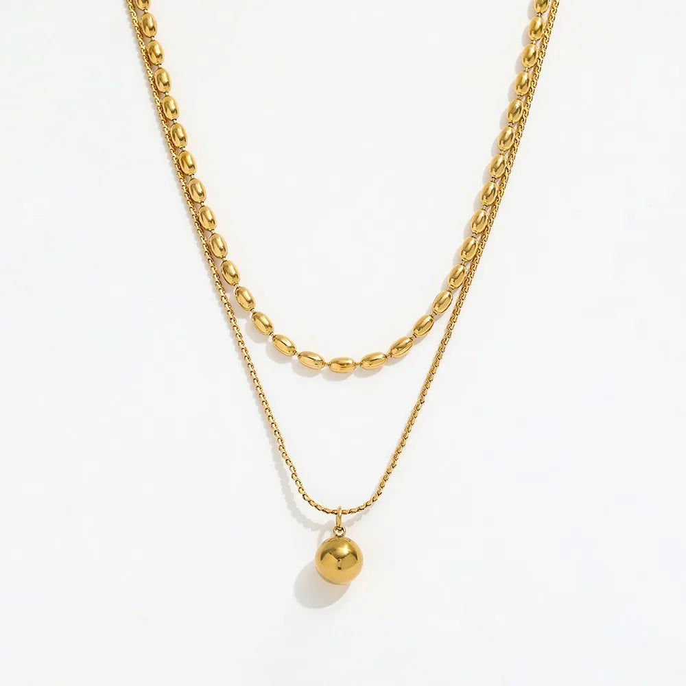 18K Gold Plated Double-layer Dainty Beads String Stackable Stainless Steel Pendant Necklace Tarnish Free & Waterproof