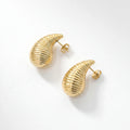 QIAOREN 12275 Trendy French Croissant Stud Earrings Gold Stainless Steel Ribbed Shrimp Horn Tapered Dome Jewelry Women US EU