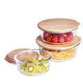 Glass Bento Box Round Bamboo Lid Food Storage Glass Food Container with Bamboo Lid CNLF