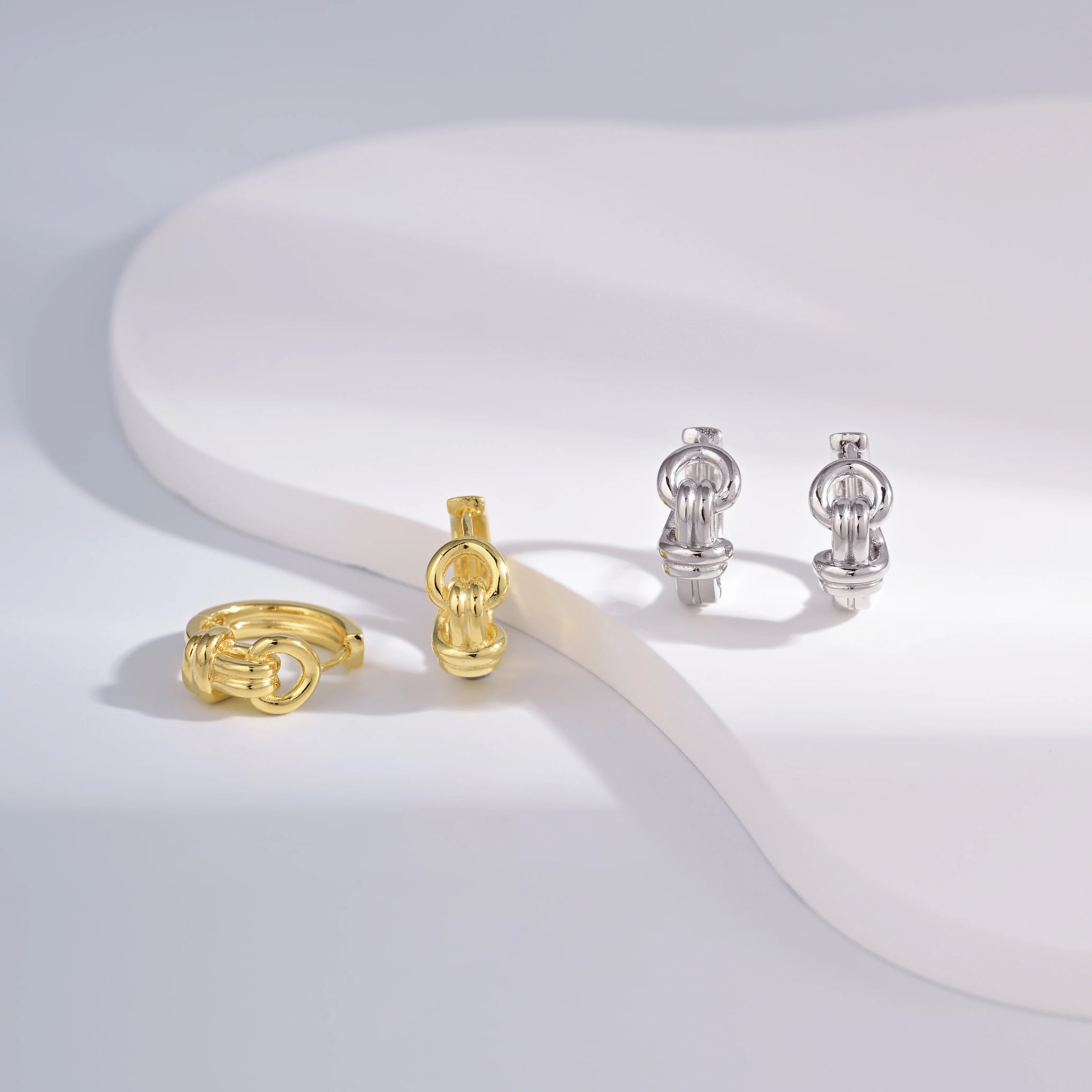 Wholesale Earrings Jewelry Gold Rhodium Plated Round Rope Knot Huggie 925 Sterling Silver Fine Jewelry Earrings