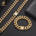 NUOYA 12mm Men's 18k Gold Plated Stainless Steel Cuban Link Necklace Hip Hop Fashion Jewelry Necklaces for Parties
