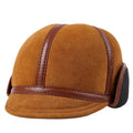 R046 Sheepskin Leather Hat Style  Male Outdoor Warm Ear Protection Flat Top Cap Winter Leather Hat Men