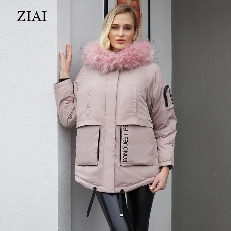 Spot Goods Coat Women Winter Long Jacket Soild Woven Fabricwith a Fur Collar Fashion Style With a Hood Coat