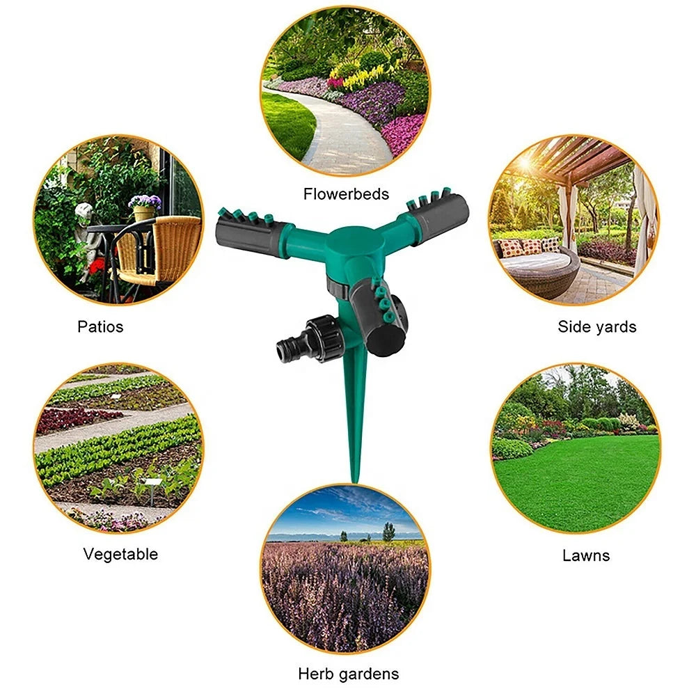 3 Arm Rotating Sprinkler Nozzle with Support Lawn Flower Irrigation 360 Degree Plants Watering Sprinkler