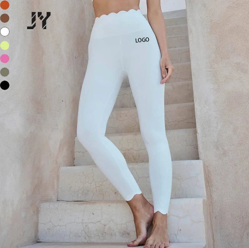 Joyyoung Wholesale High Waist Sportswear Custom Slimming Scalloped Gym Hip Line Sports Half Moon Yoga Leggings for Women