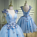 QUEENS GOWN Blue Lace-up Fresh  Mesh Bubble Backless Design Short Prom  Princess  Dress