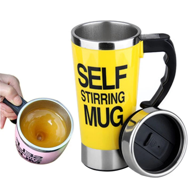 16oz 500ml Multi-color Automatic Mixing Coffee Cup With Lid Stainless Steel Business Travel Self Stirring Mug
