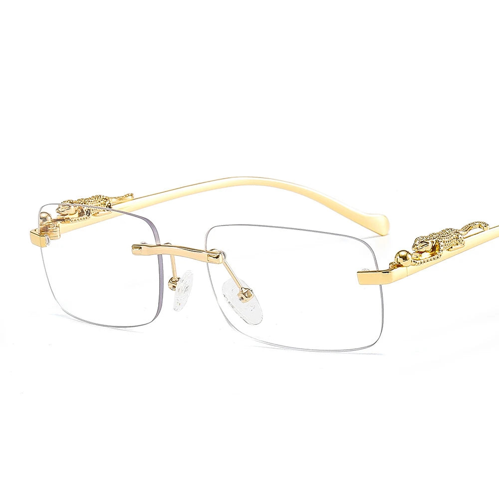 Famous Brand Women Leopard Head Sun Glasses 2021metal Leopard Decoration Shades Rimless square Men Gafas Sunglasses for Men Male
