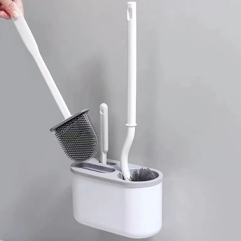 Fancy Silicone Brush Head Toilet Brush Wallmounted Auto Holder with Suction Cup