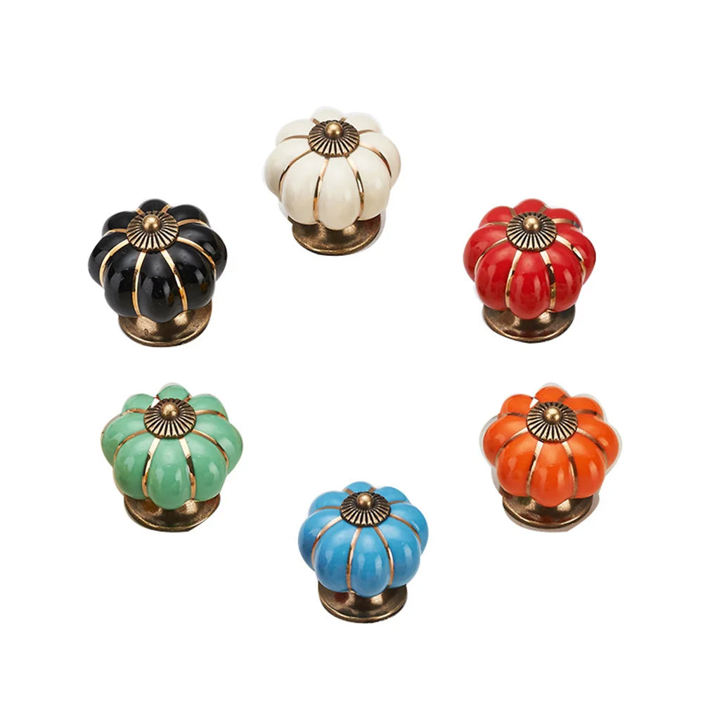 Single Hole Cabinet Door Ceramic Pull Handle and Pumpkin Knobs 5 Pc