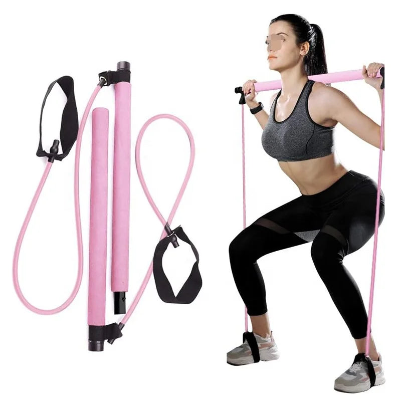 Home Gym Pilates Bar Kit with Resistance Band and Foot Loop Portable Multifunctional Yoga Exercise Pilates Bar
