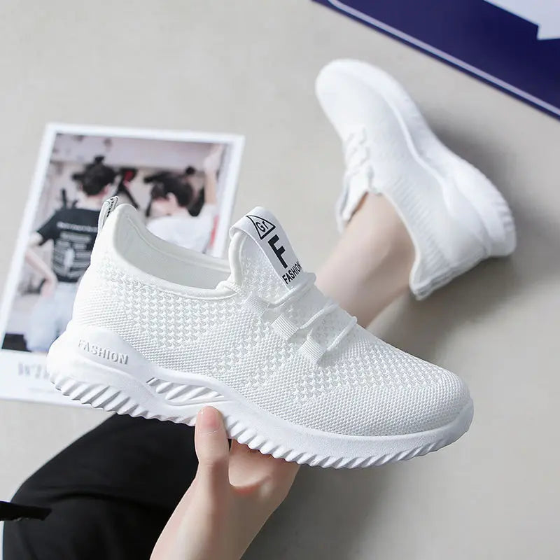 Breathable White Sneakers Fitness Walking Casual Mesh Upper Shoes 2022 New Comfortable Non-slip Sports Shoes for Women