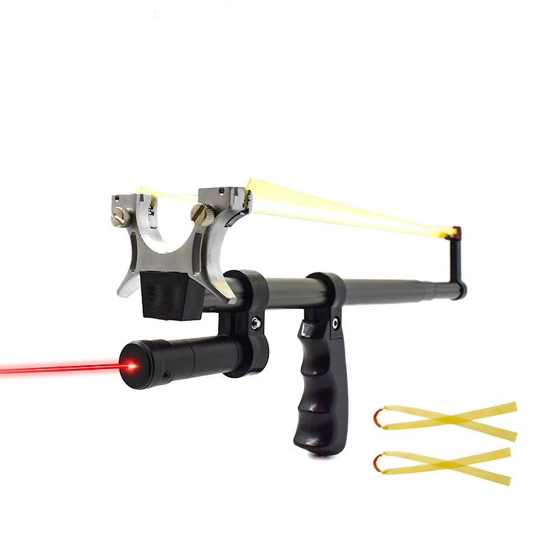 High Precision Telescopic Stainless Steel Slingshot with High Power Red Laser Outdoor Hunting Tool Flat Rubber Band Shooting
