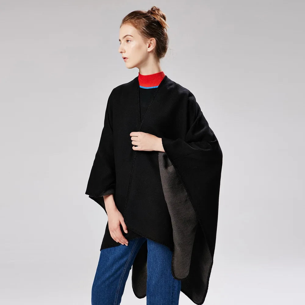 LOW Wholesale Price Winter Women Solid Color Warm Wrap Shawls Scarves Cashmere Cardigan Cape Brushed Jacquard Poncho