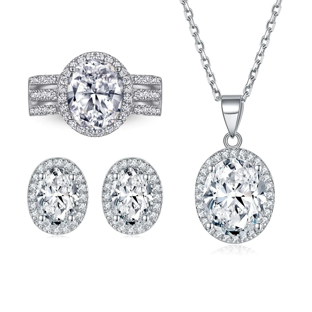 Jewelry Set 925 Sterling Silver Women Oval Shaped Non Tarnish Zirconia Jewelry Sets