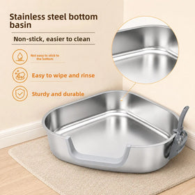 Triangular Stainless Steel Cat Litter Box All-in-One Design High Perimeter Prevent Litter Splashing Open Cat Toilet