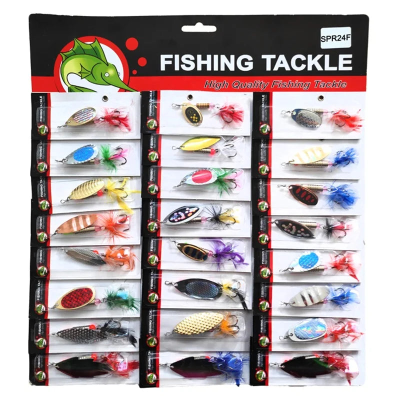 Best Sales 24pcs 30pcs Paper Card Set Soft Baits Spinner Spoon Hard Lure Artificial Wobblers Fishing Lure Set Fishing Tackle