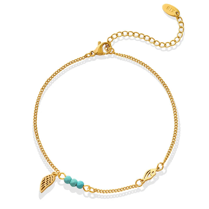 High End Gold Plated the wings Pendant Turquoise Anklets Stainless Steel Jewelry
