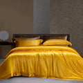 Custom Wholesale Breathable 100% Mulberry Silk Plain Hollow Duvet Cover Top Luxury Yellow Bedding Set