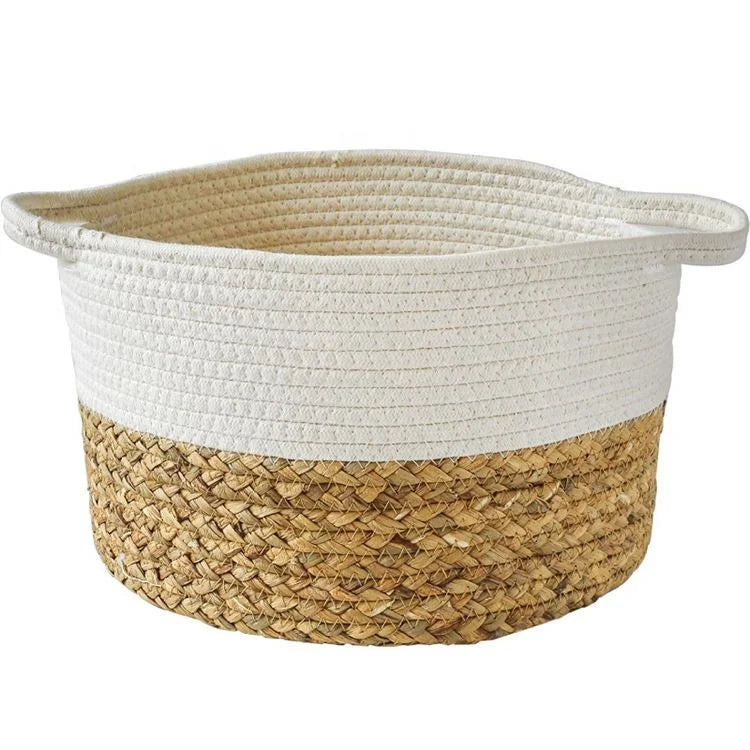 Straw Woven Cotton Woven Handle Storage Basket Clothing Toy Table Top Storage Basket