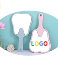 YUE New Wholesale Handheld Unique Makeup Mirror Cute Tooth Handle Mirror Custom LOGO Plastic Mirror Ladies Makeup Tools