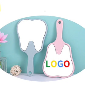 YUE New Wholesale Handheld Unique Makeup Mirror Cute Tooth Handle Mirror Custom LOGO Plastic Mirror Ladies Makeup Tools