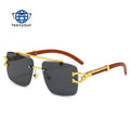 Teenyoun Newest Wood Grain Leopard Head Frameless Sunglasses 2023 New for Women and Men Double Bridge Uv400 Rimless