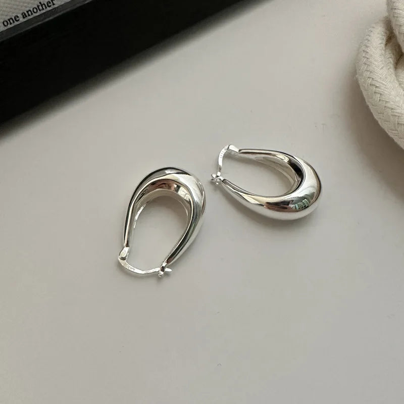 Luxury 925 Sterling Silver Geometric Big Chunky U Shape Clip Earrings Women Boutique Jewelry