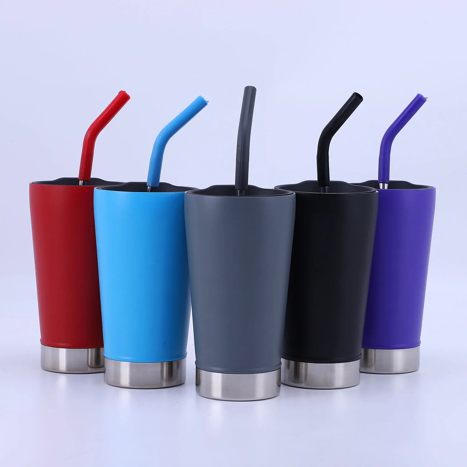 Custom  520ml Keep Cold Vacuum Stainless Steel Glass Travel Coffee Mug Tumbler Cups With Straw and Lid
