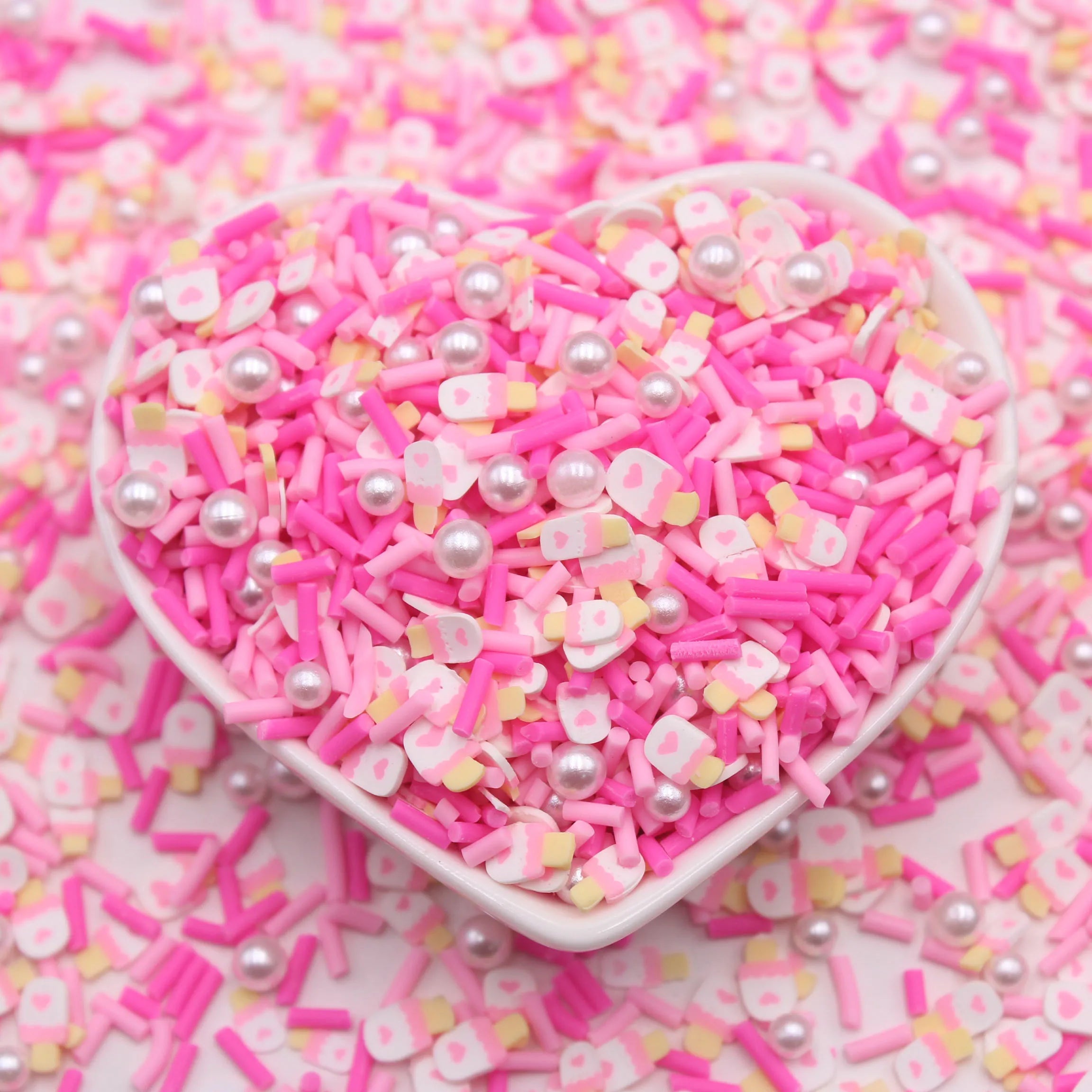 1KG Valentines Series Love Ice Cream Polymer Clay Slice Faux Pearls Mixture Candy Sprinkles Slime Supplies Craft Figurine