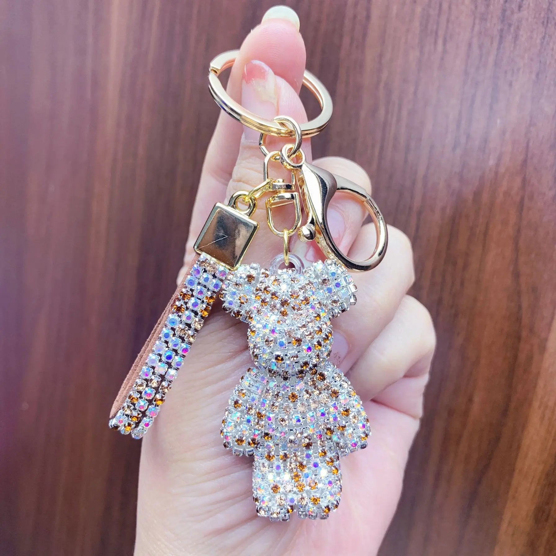 Cute Rhinestone Bear Keychain Bling Glitter Car Violent Bear Key Chain Accessories 3D Violent Crystal Teddy Bear Keychains