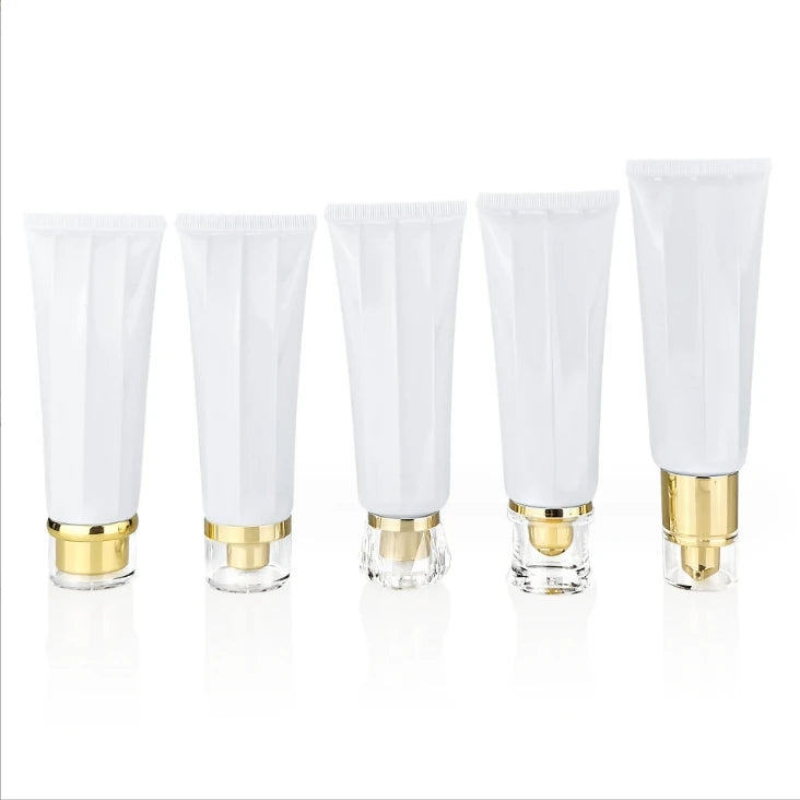 80g Stock White Polygonal Creased Cosmetic Hose Package 80ml Packaging Empty Bottle Vacuum Bottle Plastic