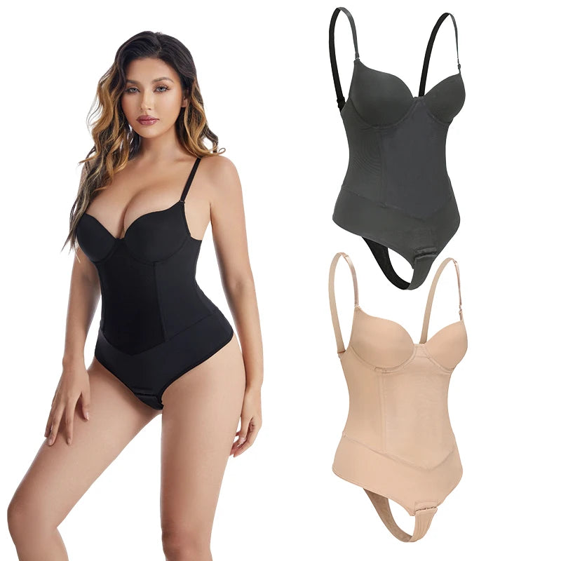 Women Sexy Thong Shaper Breast up Bodysuit Shapewear T-back Thong Corset Bones Tummy Control Body Shaper Built-in Bra 4 Steel