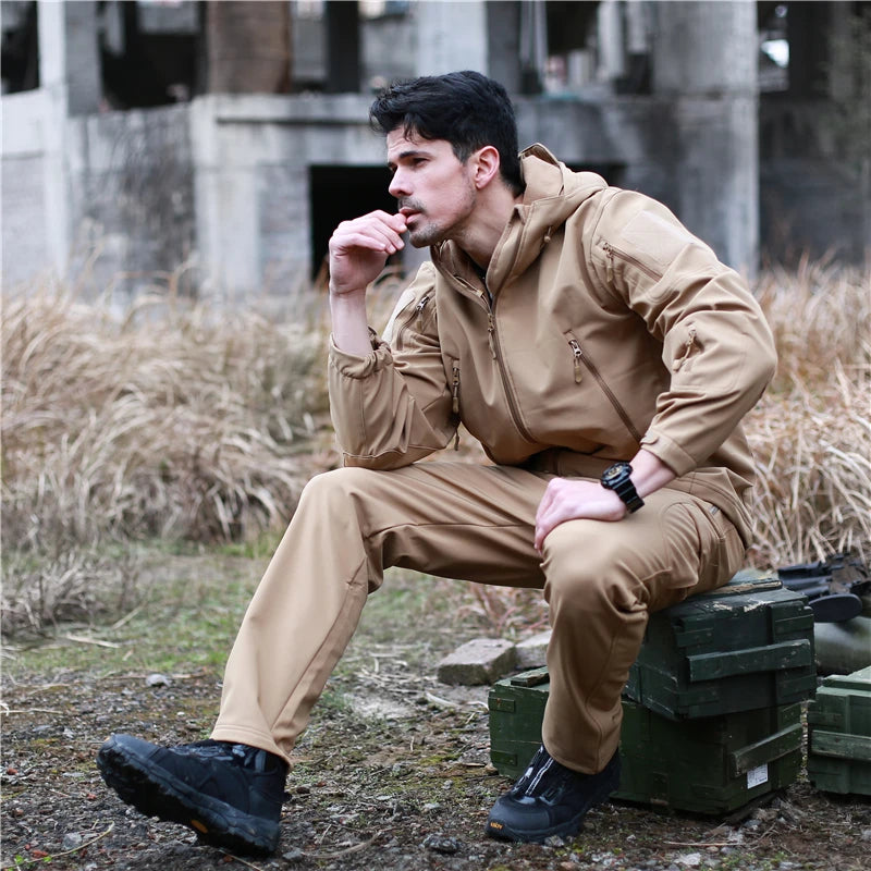 Softshell Tactical Jacket Pants Set Breathable Waterproof Outdoor Camping Hiking & Hunting Woven Fabric Comfortable Uniform Suit