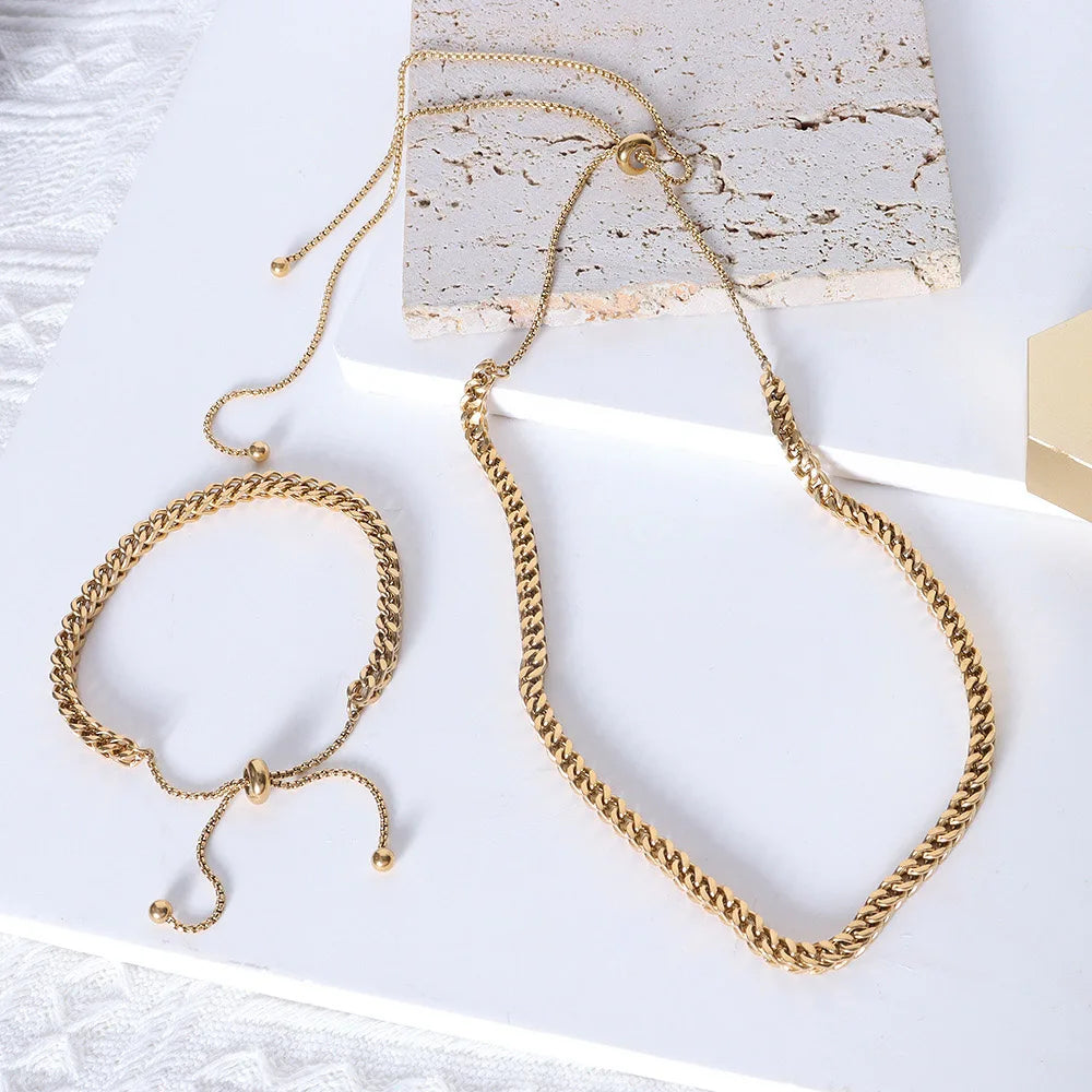 Ins Style Niche Jewelry Set Titanium Steel Pull Buckle Necklace Versatile Female Bracelet Collier Acier Inoxydable Bijoux