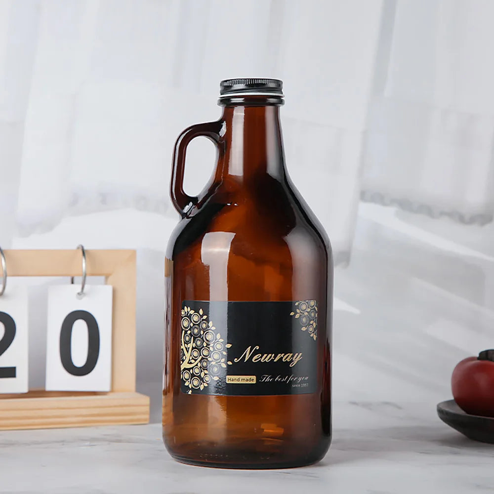 NEWRAY Hot Sale Manufacture Price Amber Glass Growler 1L 2L Large Capacity Glass Wine Beer Holder Bottle With Lid