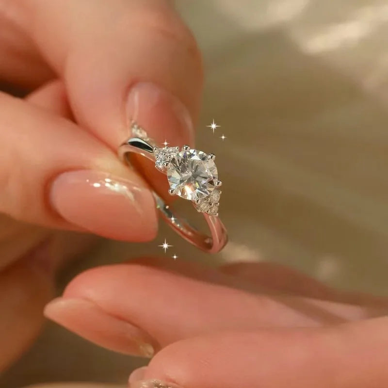 Factory Wholesale 925 Sterling Silver Ring Korean Six-claw Micro-diamond One-carat Ring Moissanite Live Jewelry
