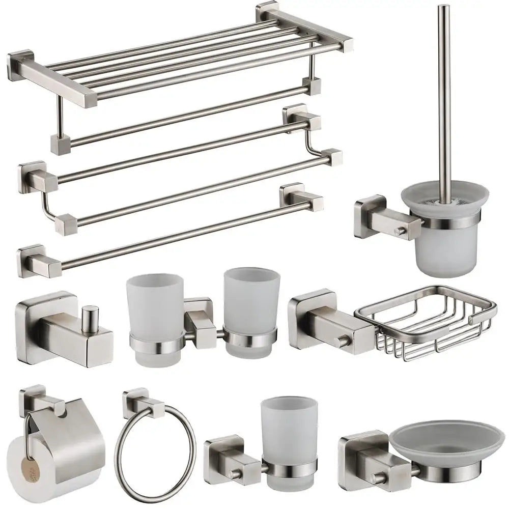 304 Stainless Steel Bathroom Accessories Towel Ring Hook Heater Feature Toilet Paper and Brush Holder
