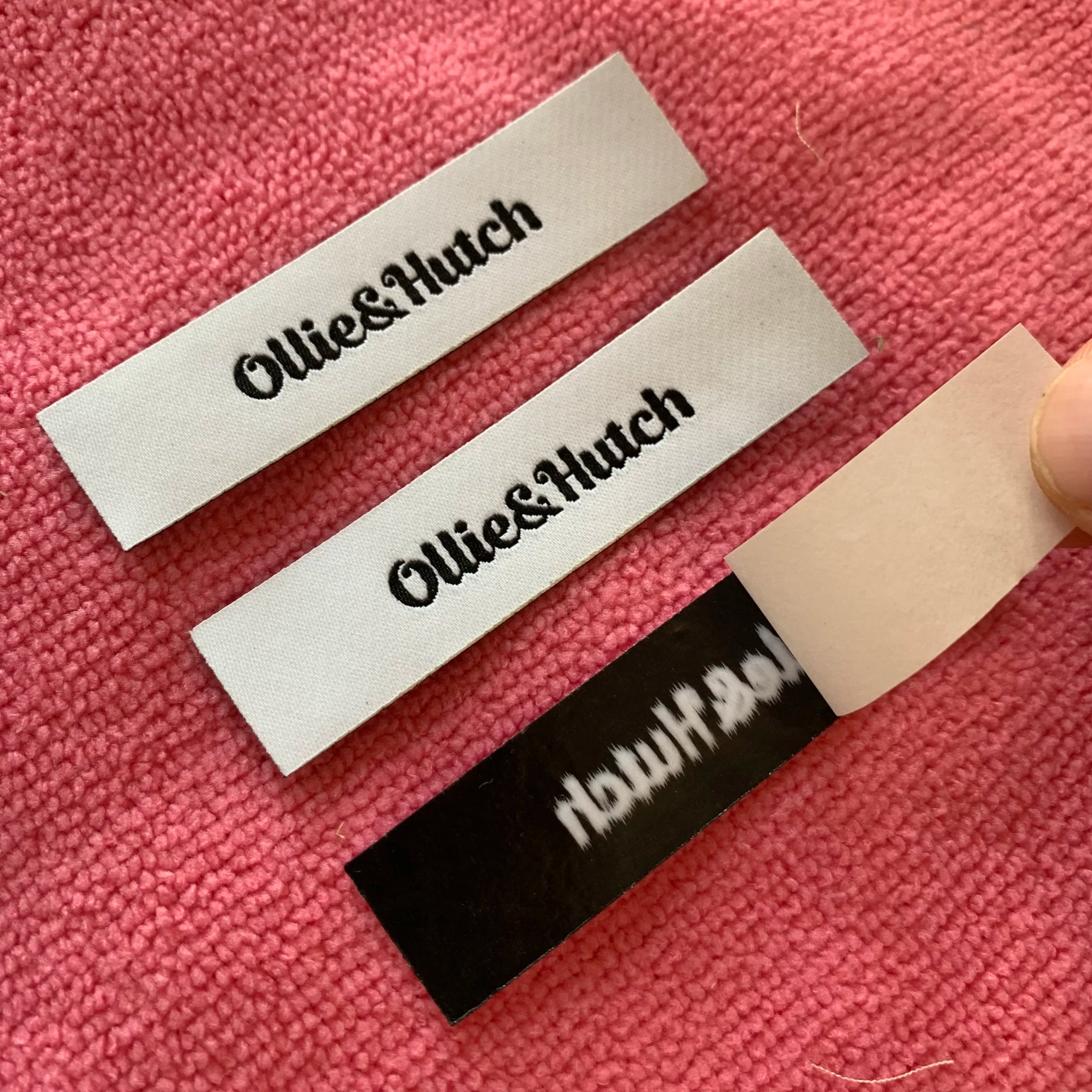 Pure White Laser Cut Brand Name Iron on Woven Labelneat Border Inside Collar Clothing Label With Adhesive Backing