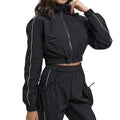 OEM Custom Elastic Waist Woven 100% Polyester Athletic Sports Women's Windbreaker Jacket Set for Spring