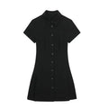 ZATRHMBM Summer Women's Mini Dress 2024 Women's Fashion Solid Color Casual Single Breasted Lapel Short Sleeve A-line Dresses
