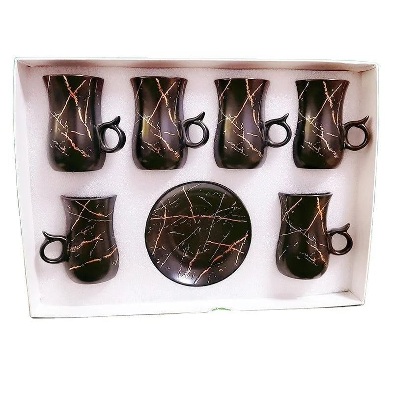 Wholesale Eco-Friendly Ceramic Turkish Coffee Set Arabic Tea Cup and Saucer 12pcs with Gift Box for Giveaways