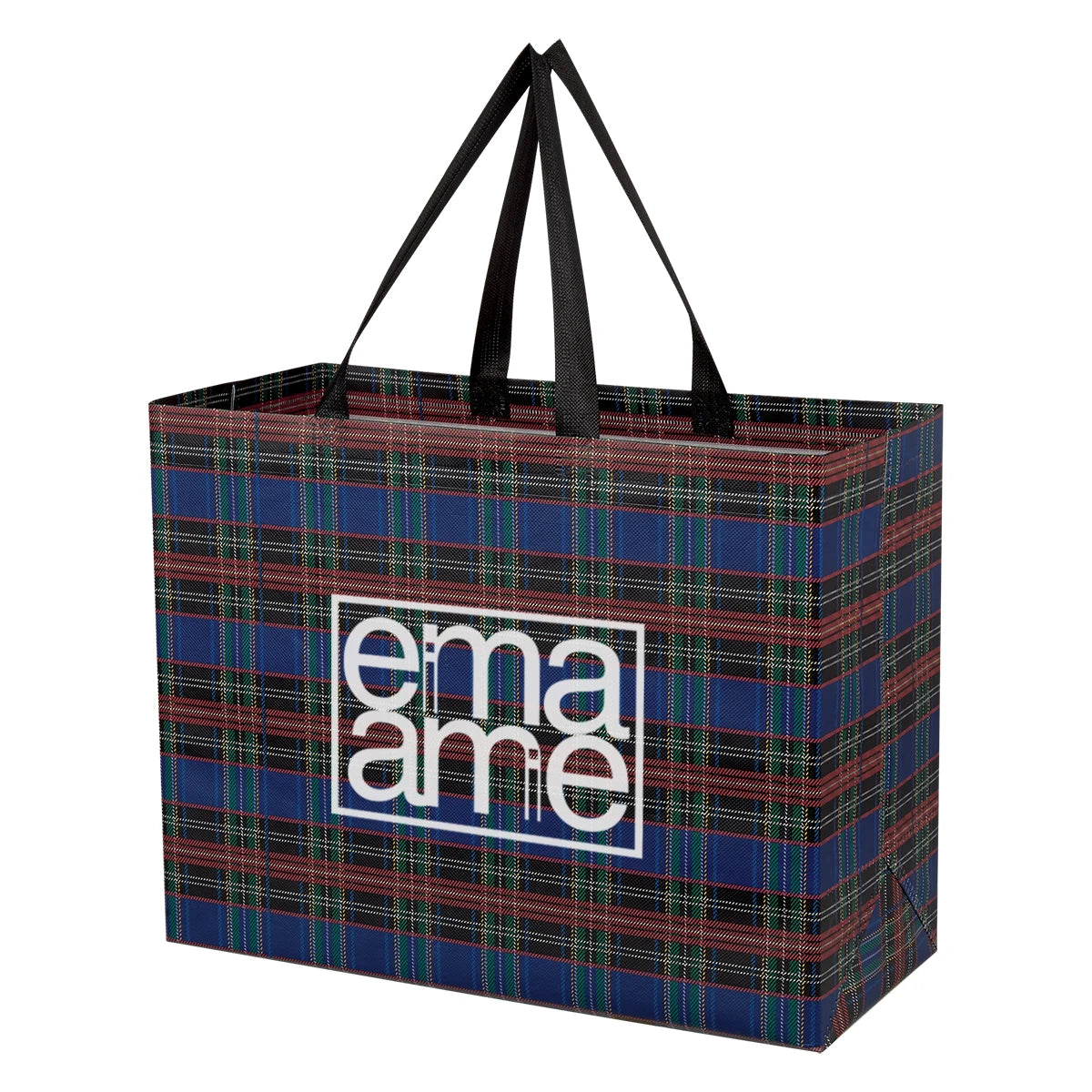 Ruthbag Tartan Laminated Ultrasonic Non-Woven Medium Handled Shoulder Strap Shopping Bag Elegant Letter Pattern Supermarket