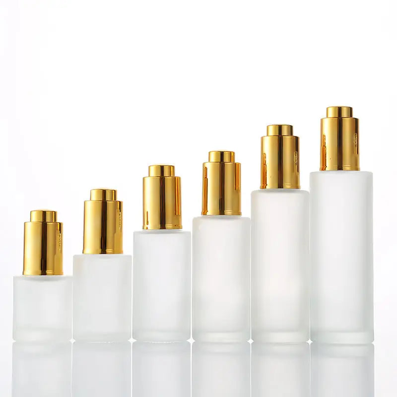 Stock Supply Flat Shoulder Glass Dropper Bottle with Gold Silver Cap Whole Price for Skincare Serum Essential Oil Cosmetic Pack