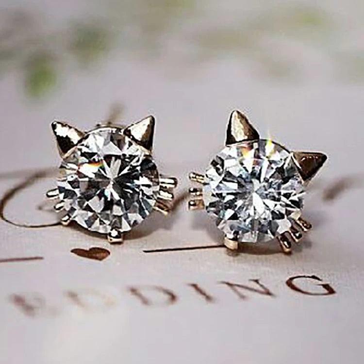CAOSHI Dainty Lovely Cat Gifts Round Zircon Stud Earrings Cubic Zirconia Beautiful Minimal Gold Cute Earrings Women