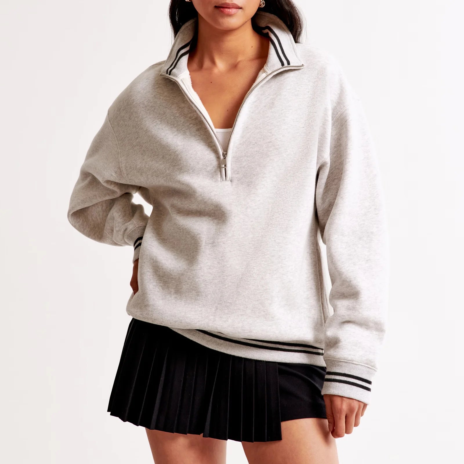 Custom Wholesale Logo Striped Pullover Women's Sweatshirt Spring Autumn Half Zip up Neck Long Sleeve Sweatshirt