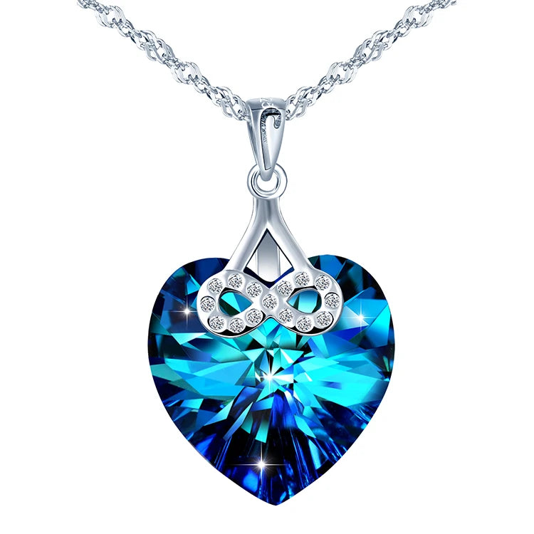 Christmas Women Gift love pink Stone Heart Pendant 925 Sterling Silver Custom Heart Diamond Necklace