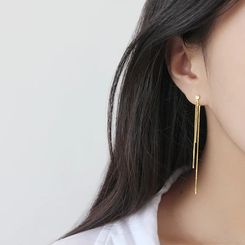 Wholesale 925 Silver Earrings Jewelry Women Gold Plated Sterling Silver Long Chain Tassel Stud Earrings Women Jewelry
