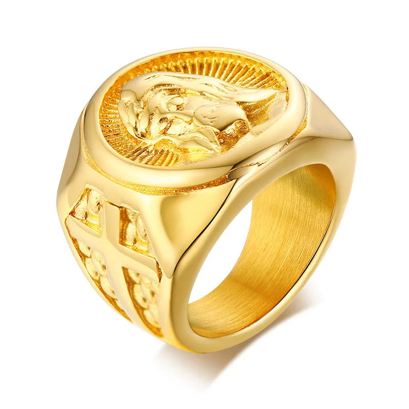 Hip Hop Religious Jewelry Stainless Steel Christian Jesus Rings Men